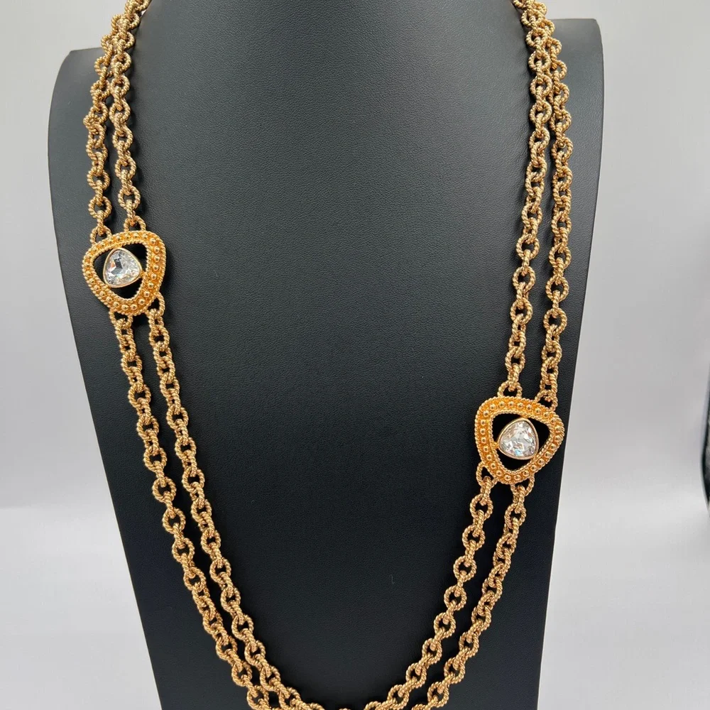 SWAROVSKI Swan Mark Gold Byzantine Chunky Necklace With Clear Crystals - Picture 1 of 7